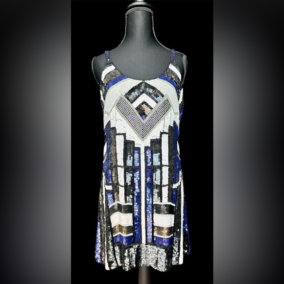 Parker Hayden Art-Deco Flapper Style Beaded Sequin Mini-Dress, 8/10 - Picture 3 of 10